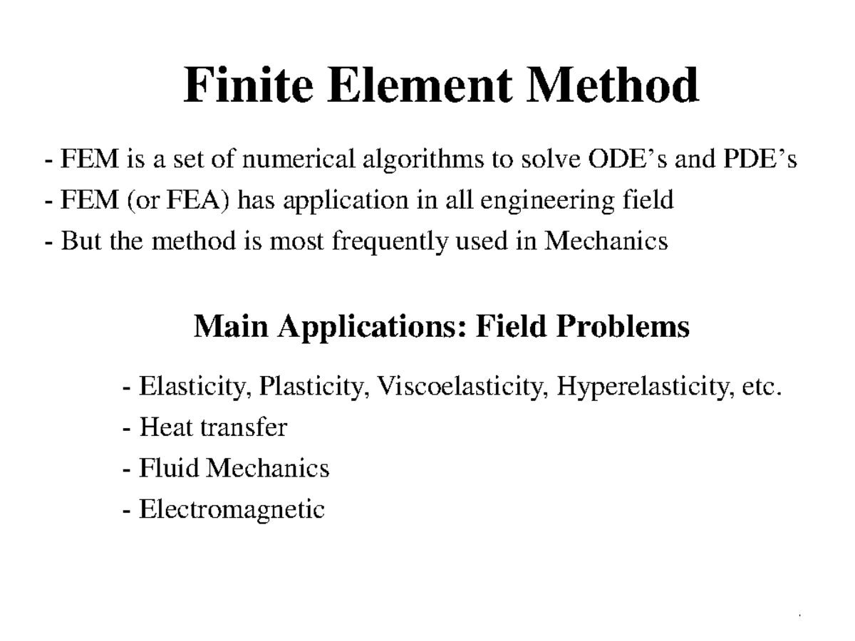 FEA 01: Basics of Finite Element Method and Field Problems - Studocu