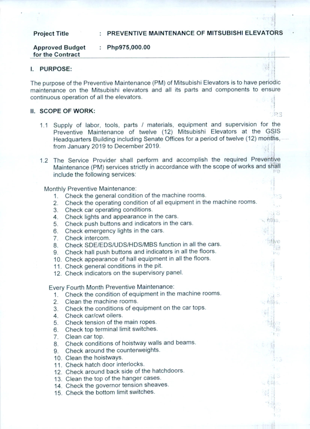 Preventive Maintenance Plan for Mitsubishi Elevators (2019) - Studocu