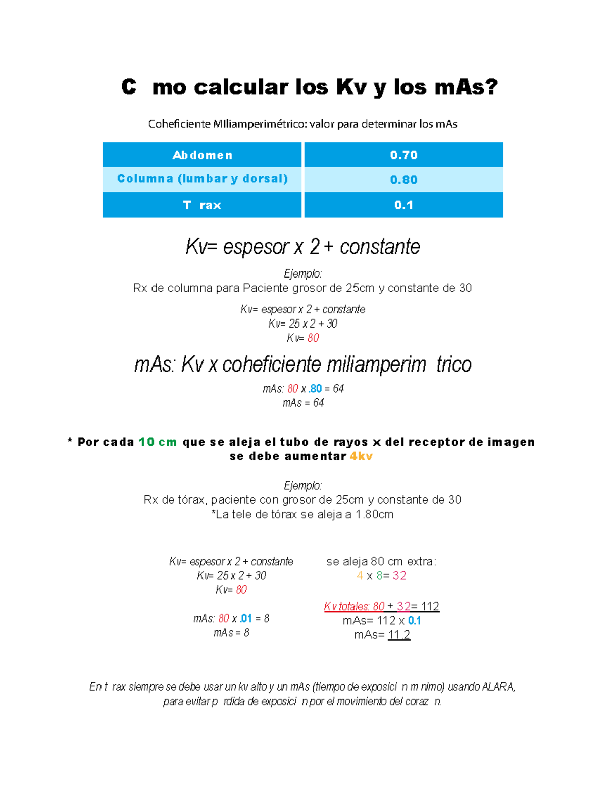 Cómo calcular Kv y mAs: Coeficientes y Ejemplos Prácticos - Studocu