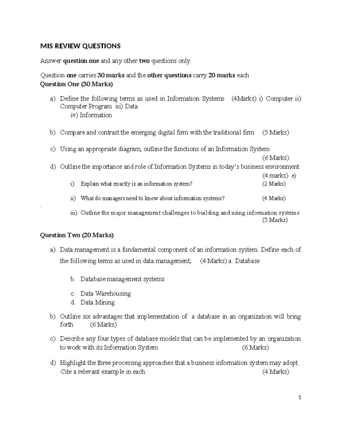 MIS 101: Review Questions for Midterm Exam - Studocu