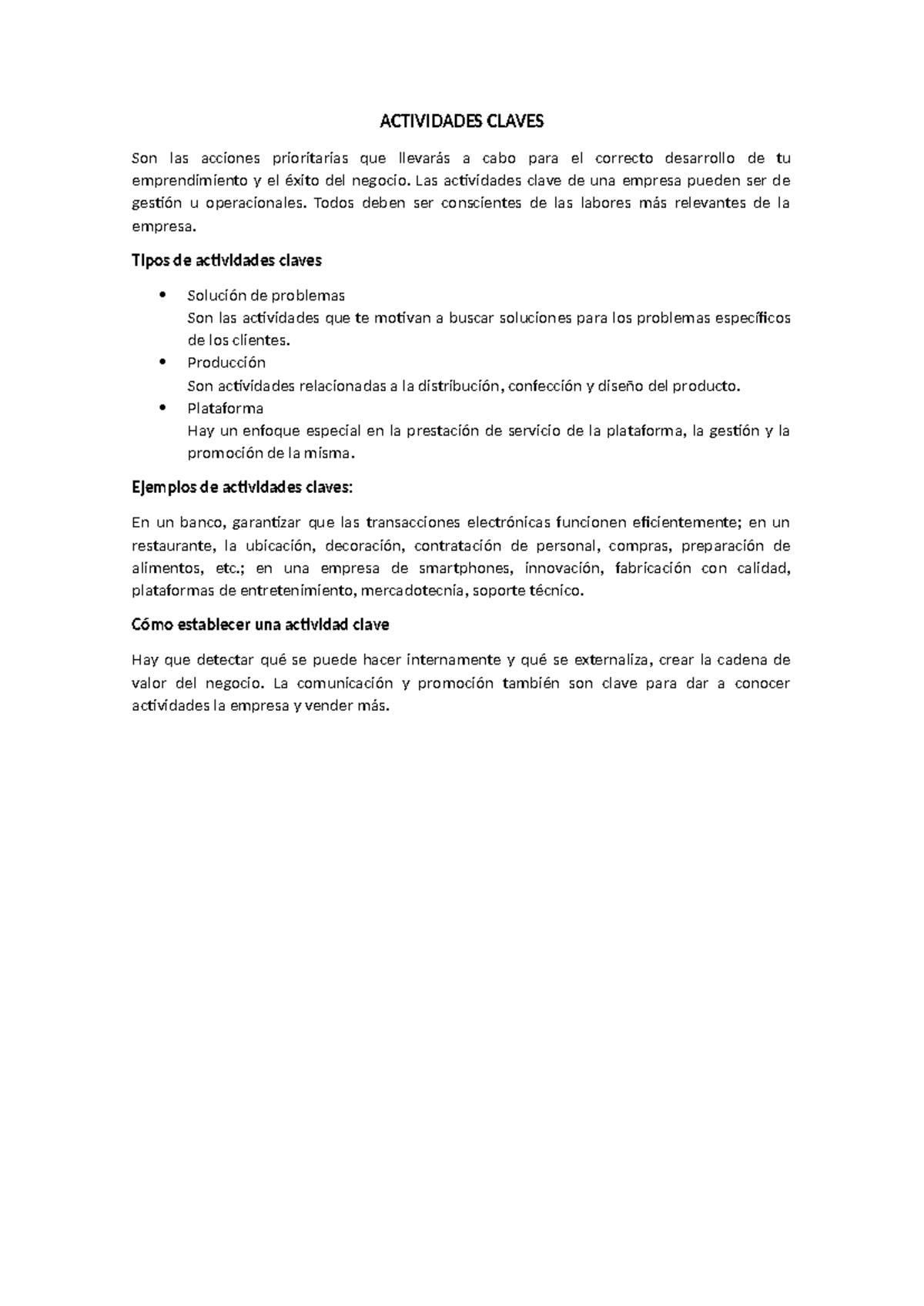 Actividades Claves para el Éxito Empresarial y Emprendimiento - Studocu