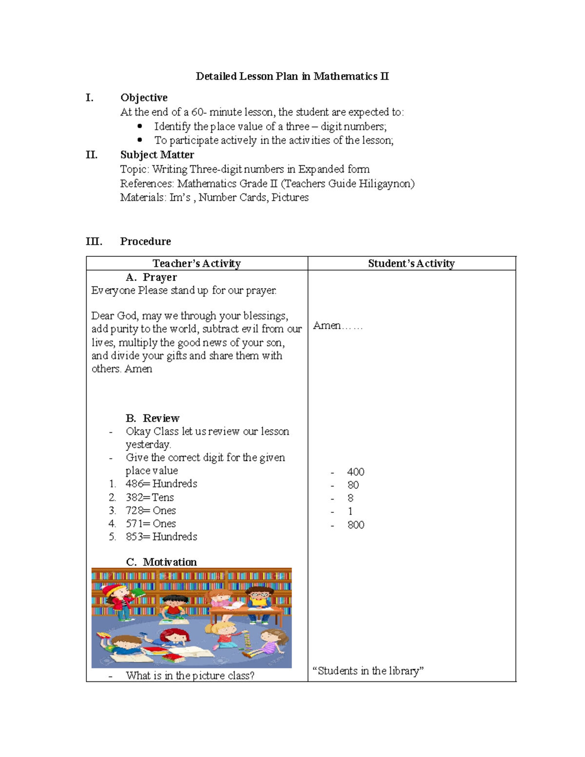 Detailed Lesson Plan in Mathematics II - Objective At the end of a 60 ...