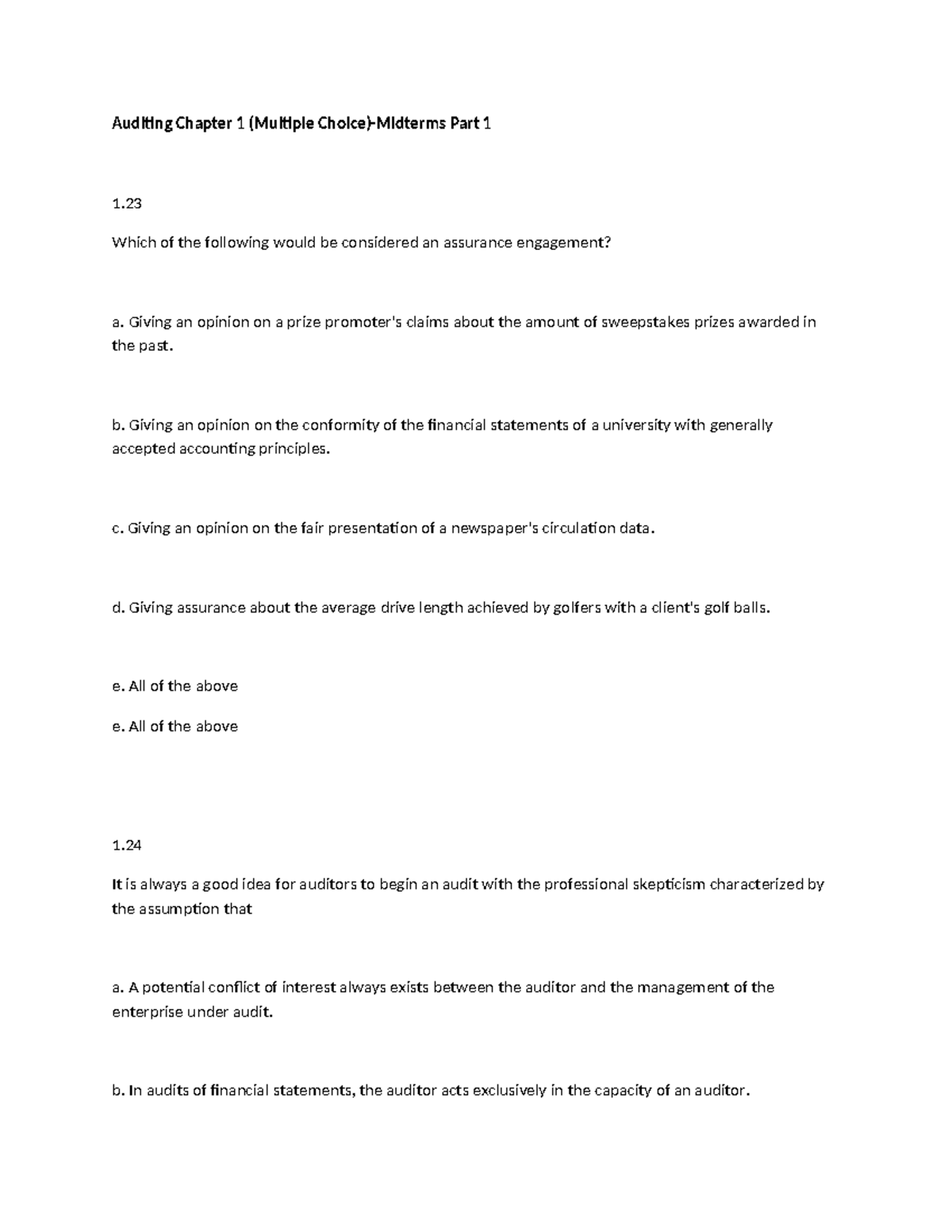 Auditing MIDTERM CH 1 Multiple Choice Questions - Part 1 - Studocu