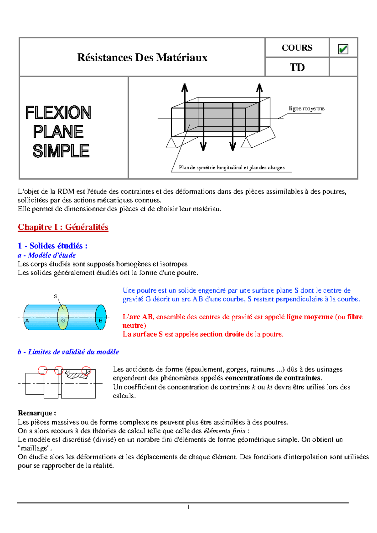 COURS RDM Résistances des Matériaux : Flexion et Déformations - Studocu