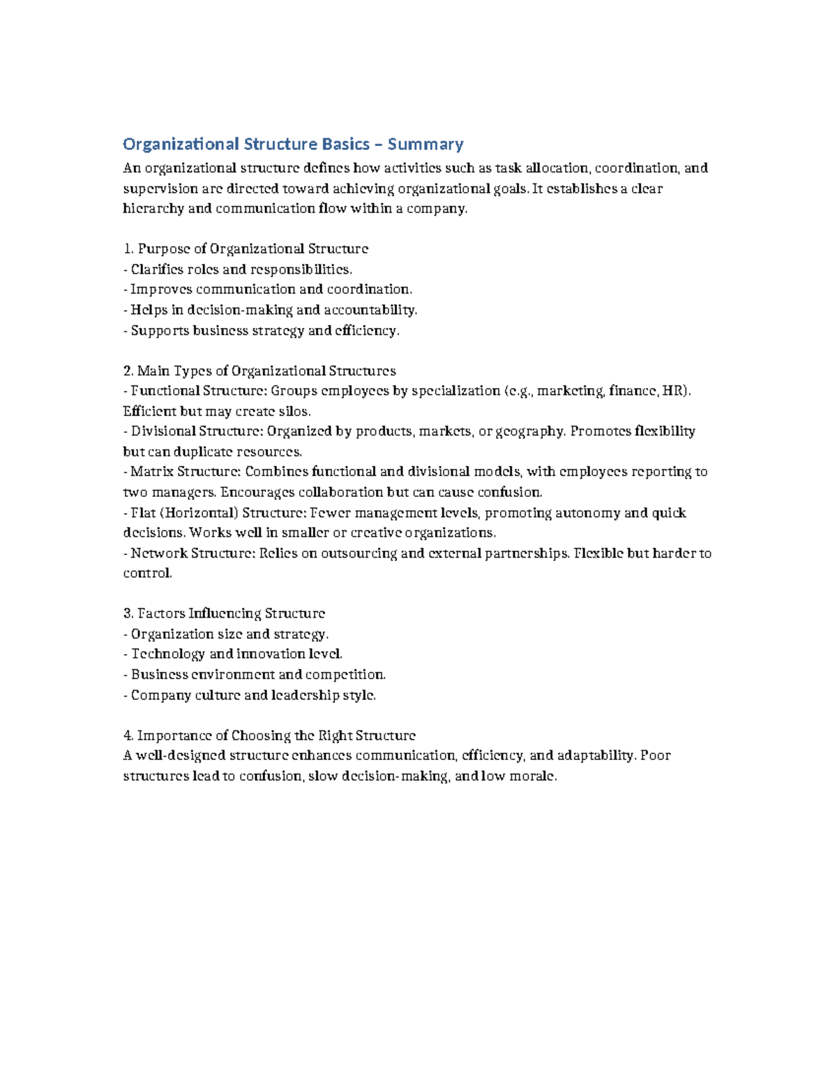 Organizational Structure Basics: Key Types & Importance Summary ...