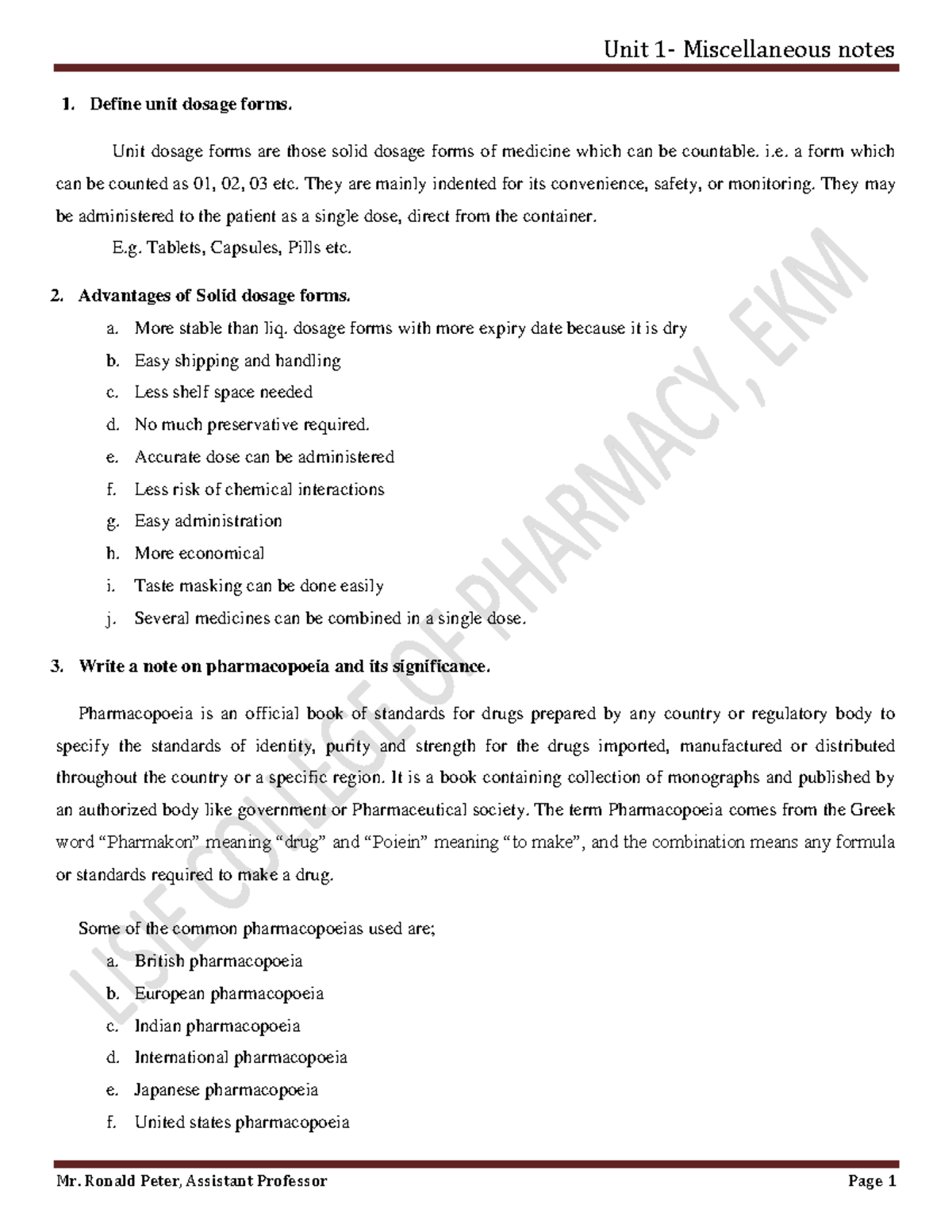 Pharmaceutics 1 - Lecture Notes for B Pharm & D Pharm First Year - Studocu