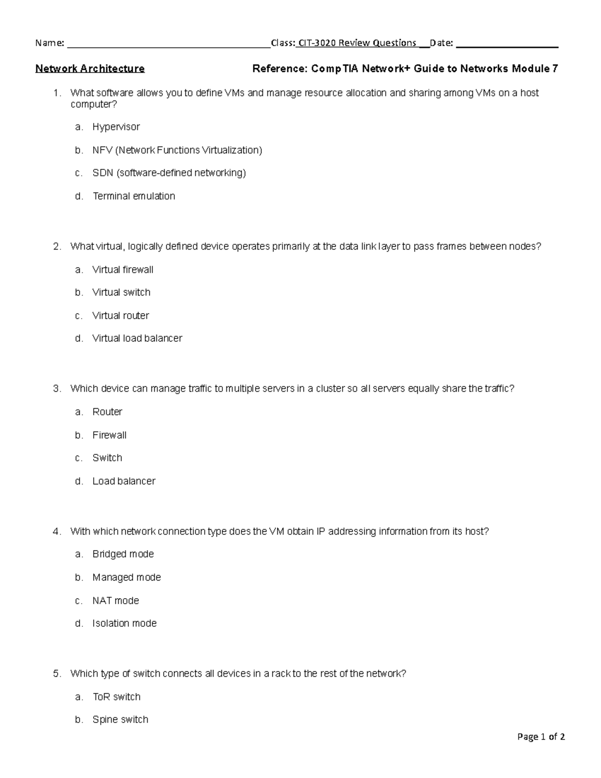 Network+ Module 7 Review Questions: Understanding Virtualization ...