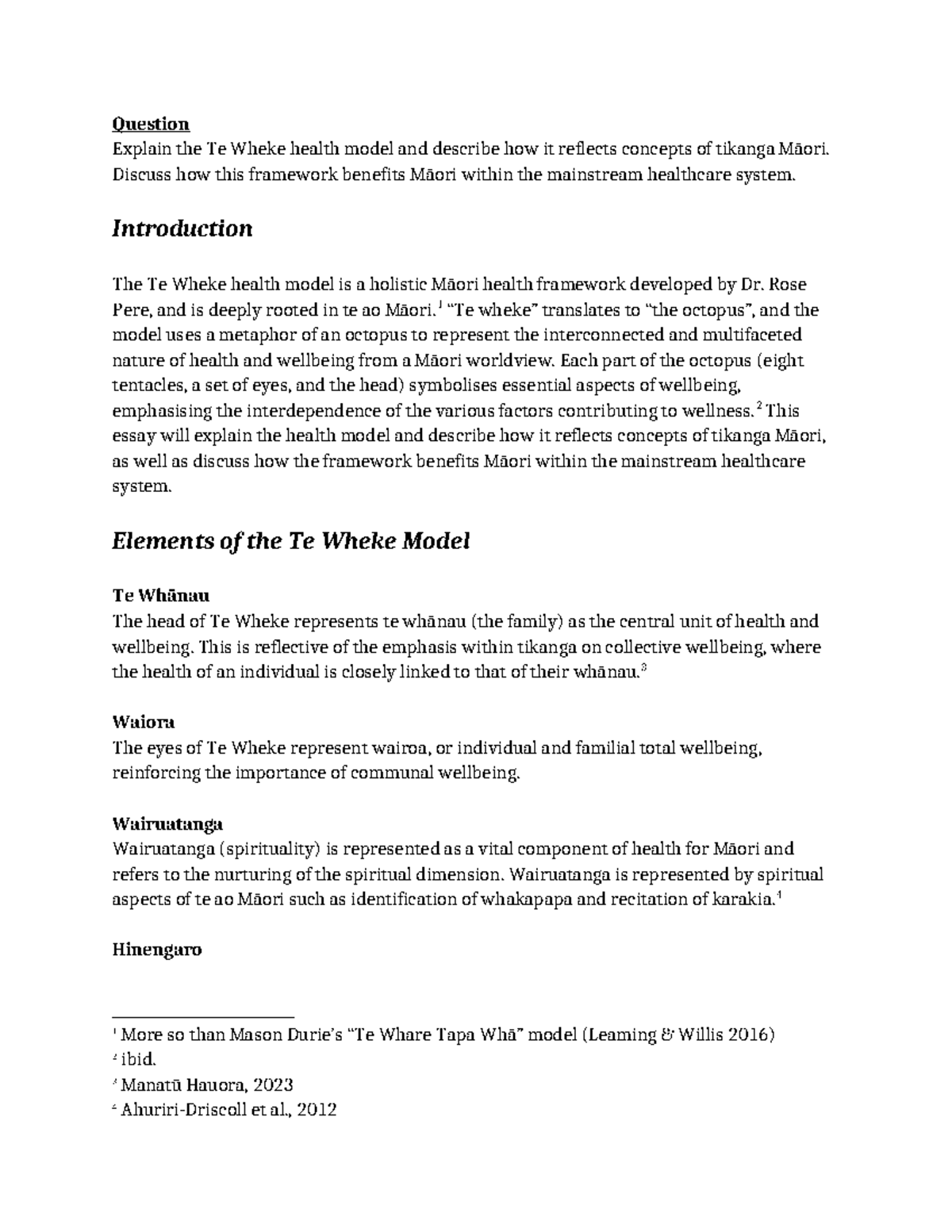 Tuhikura - Exploring the Te Wheke Health Model & Tikanga Māori ...