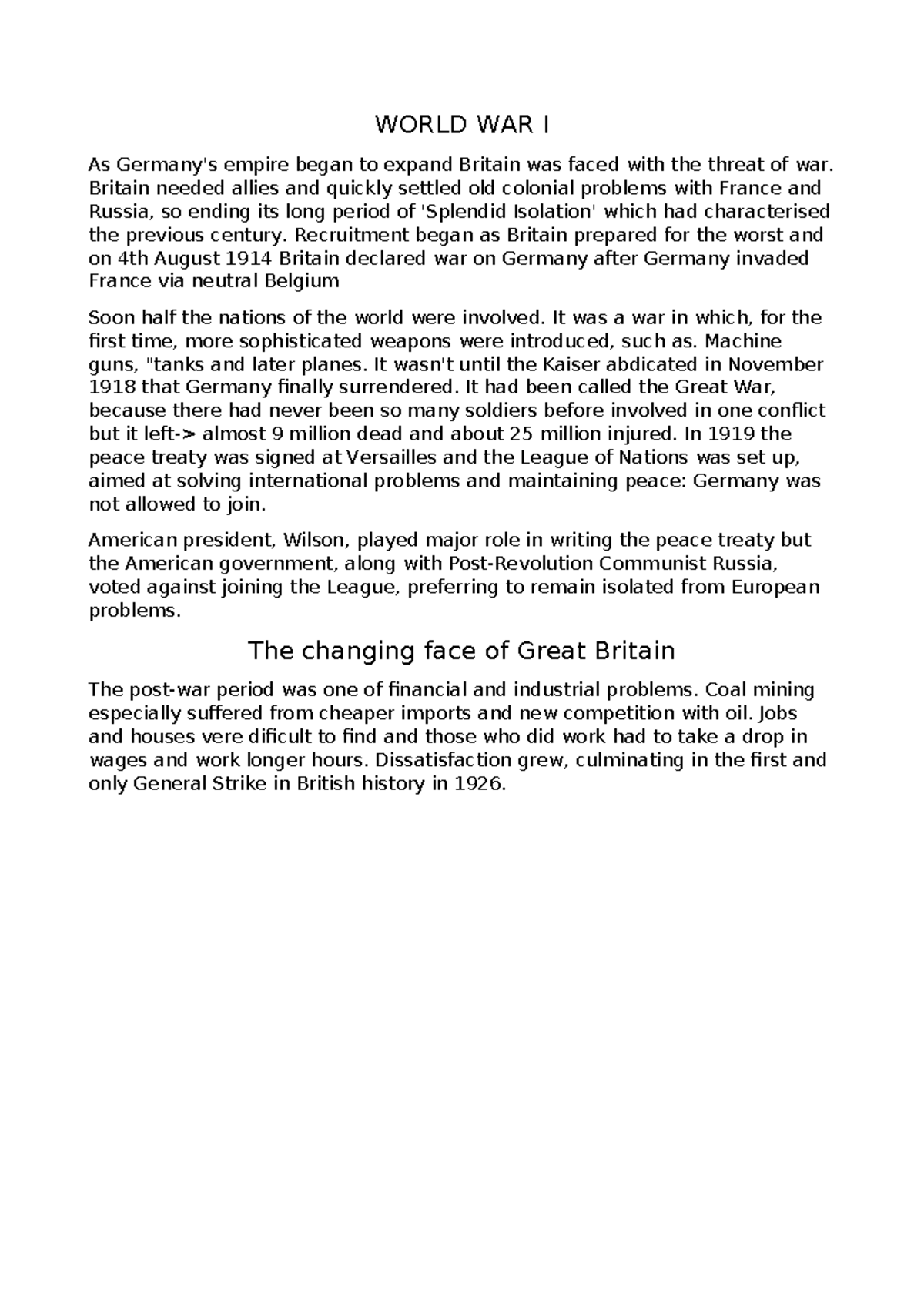 World War I & II: Key Lecture Notes on Historical Context - Studocu