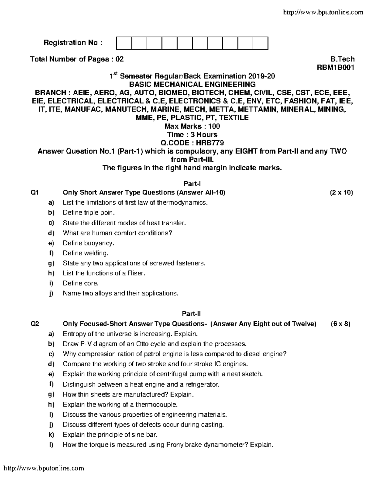Btech 1 sem basic mechanical engineering rbm1b001 2020 - Registration ...