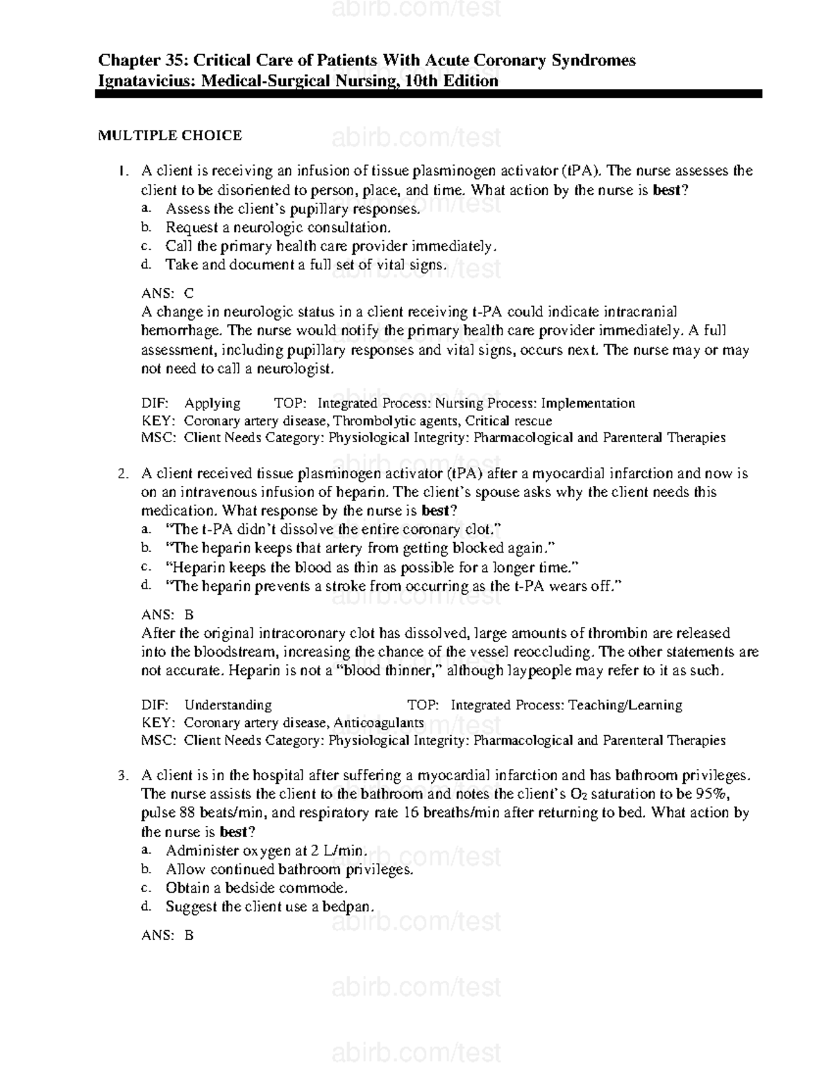 Chapter 35: Critical Care in Acute Coronary Syndromes Nursing (NURS 350 ...