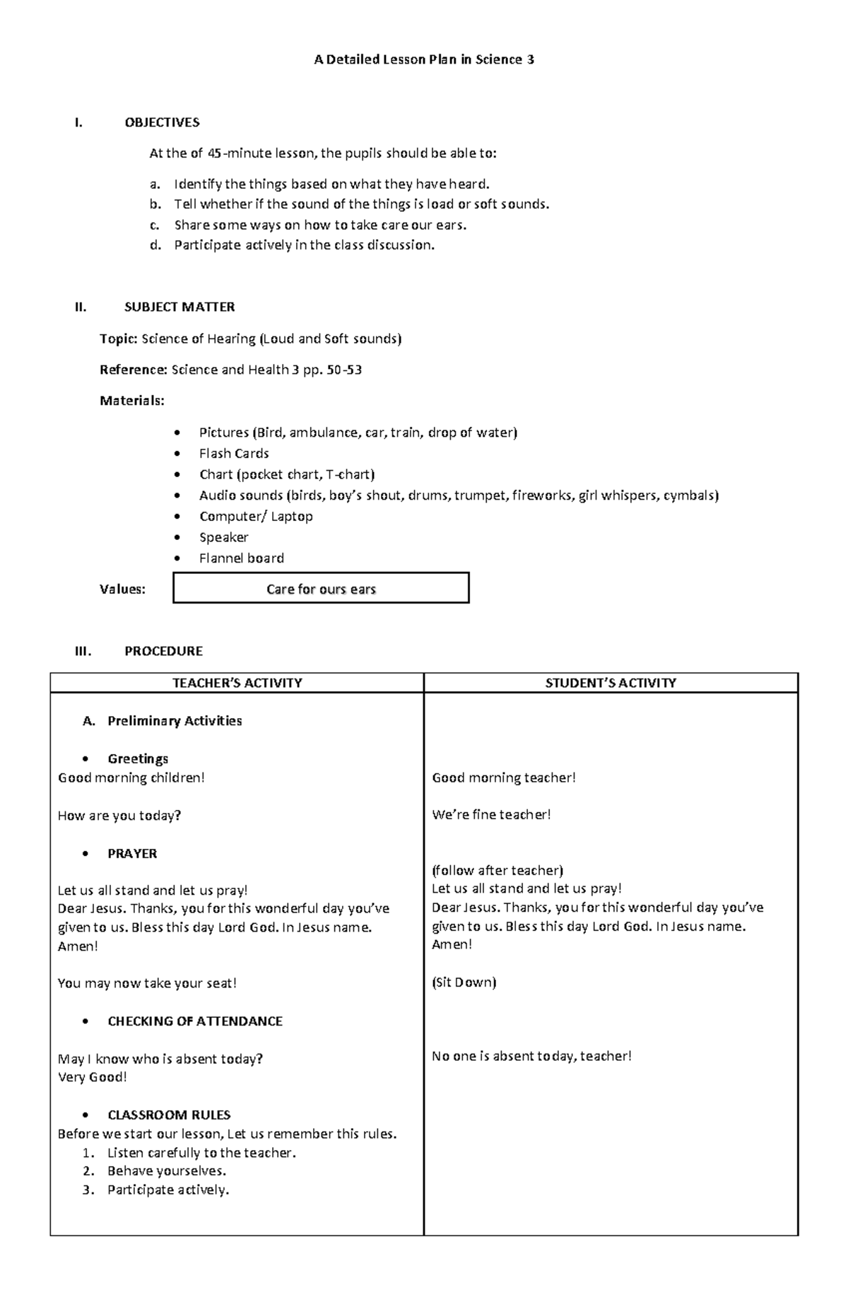 341185286 A Detailed Lesson Plan in Science 3 - Care for ours ears A ...