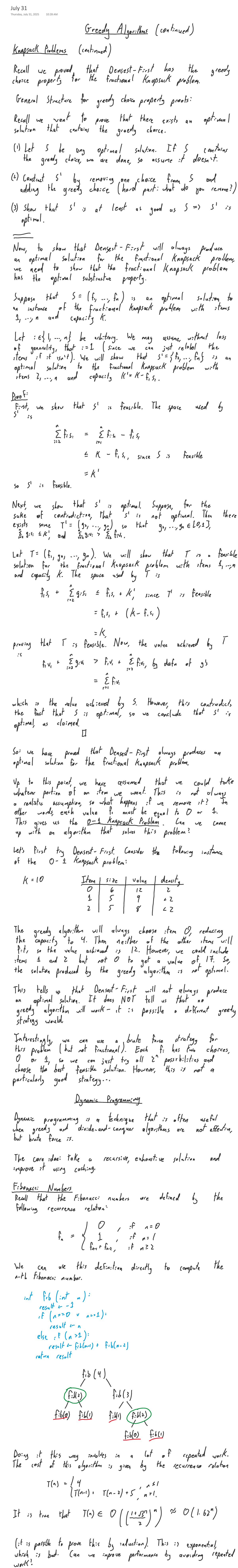 July 31 - Lecture Notes on Dynamic Programming & Greedy Algorithms ...