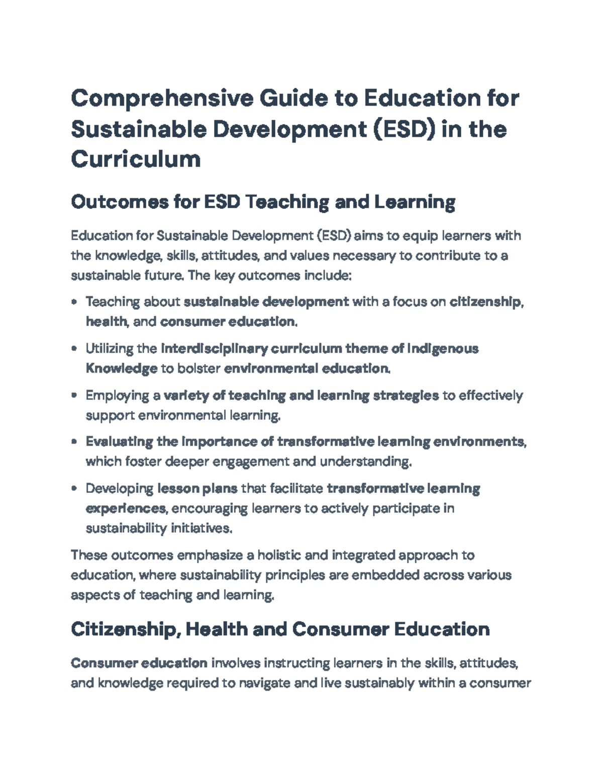 Comprehensive Guide to ESD Curriculum Outcomes for Sustainable Learning ...
