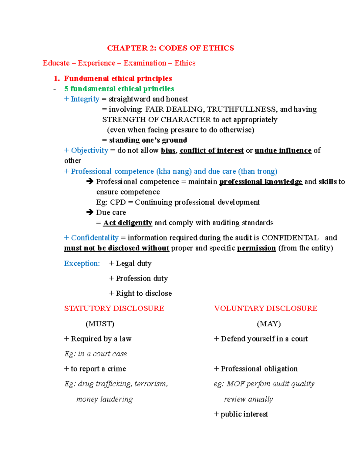 CHAPTER 2: CODES OF ETHICS - Auditing 1 Notes on Ethics and Safeguards ...