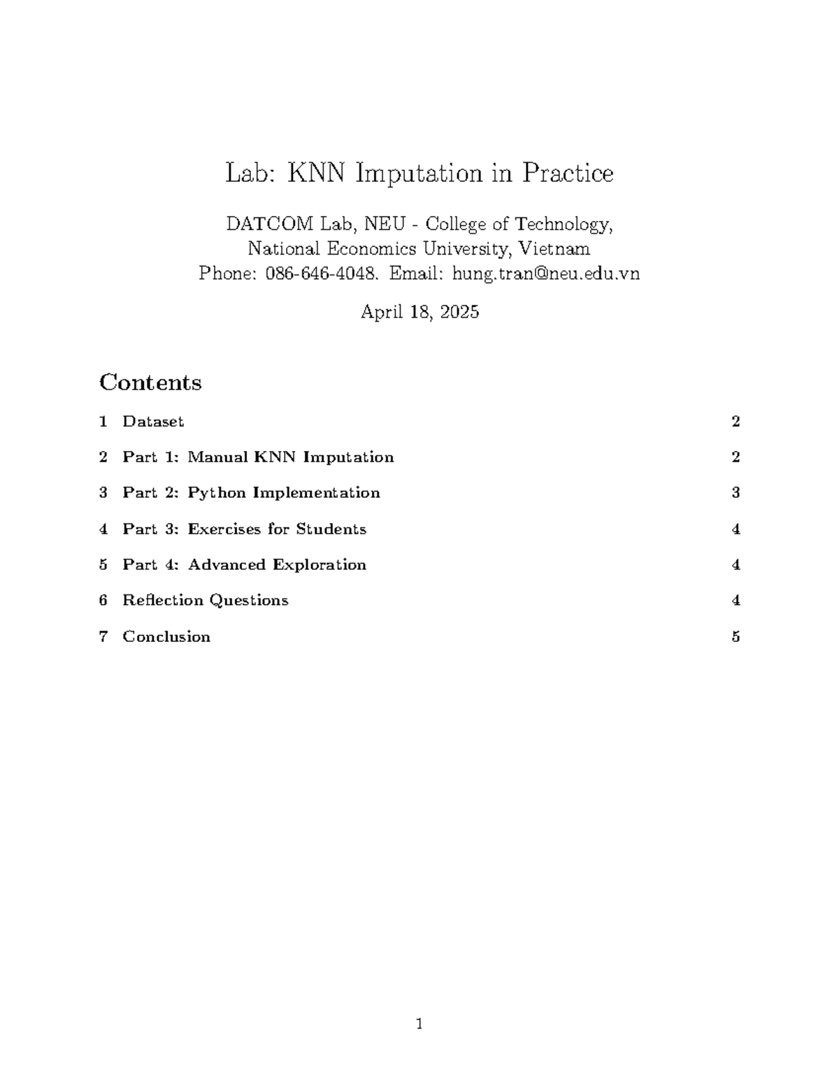 Lab: KNN Imputation Techniques - DAWP, NEU College of Technology - Studocu