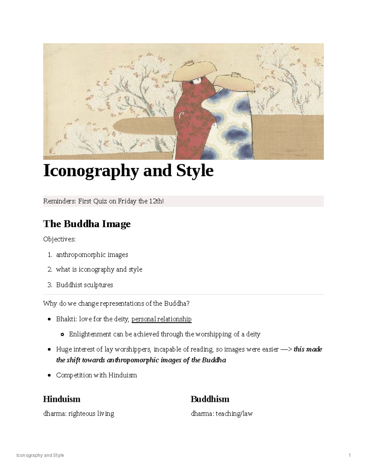 Iconography and Style: Insights for Quiz on Buddhist Art (ART101) - Studocu