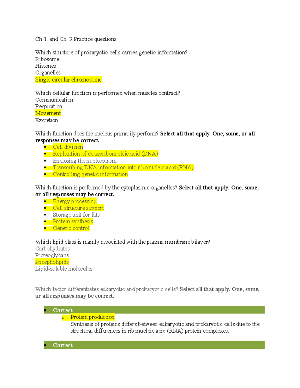 Ch 1 & Ch 3 Practice Questions for Cell Biology Exam Review - Studocu