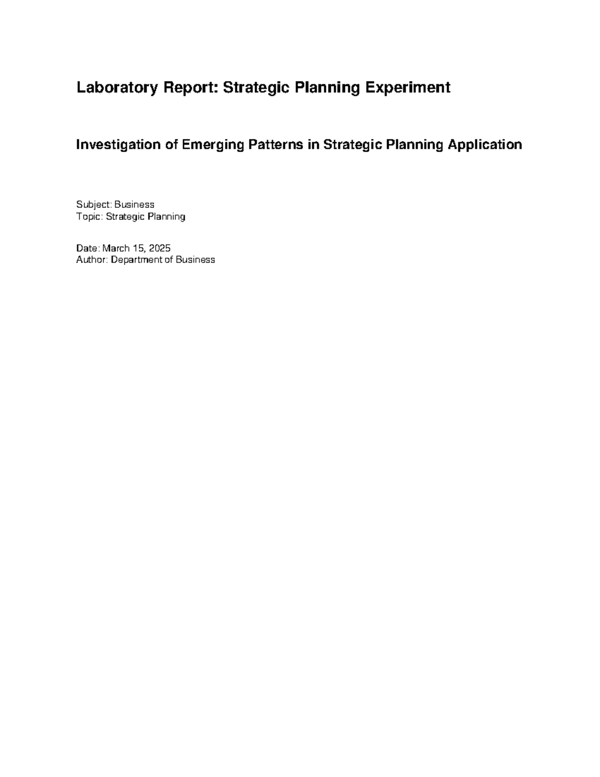 Strategic Planning Lab Report: Investigating Emerging Patterns in ...