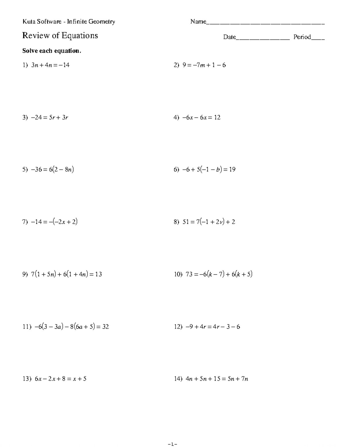 Kuta Software Infinite Geometry Algebraic Equations Worksheet - Studocu
