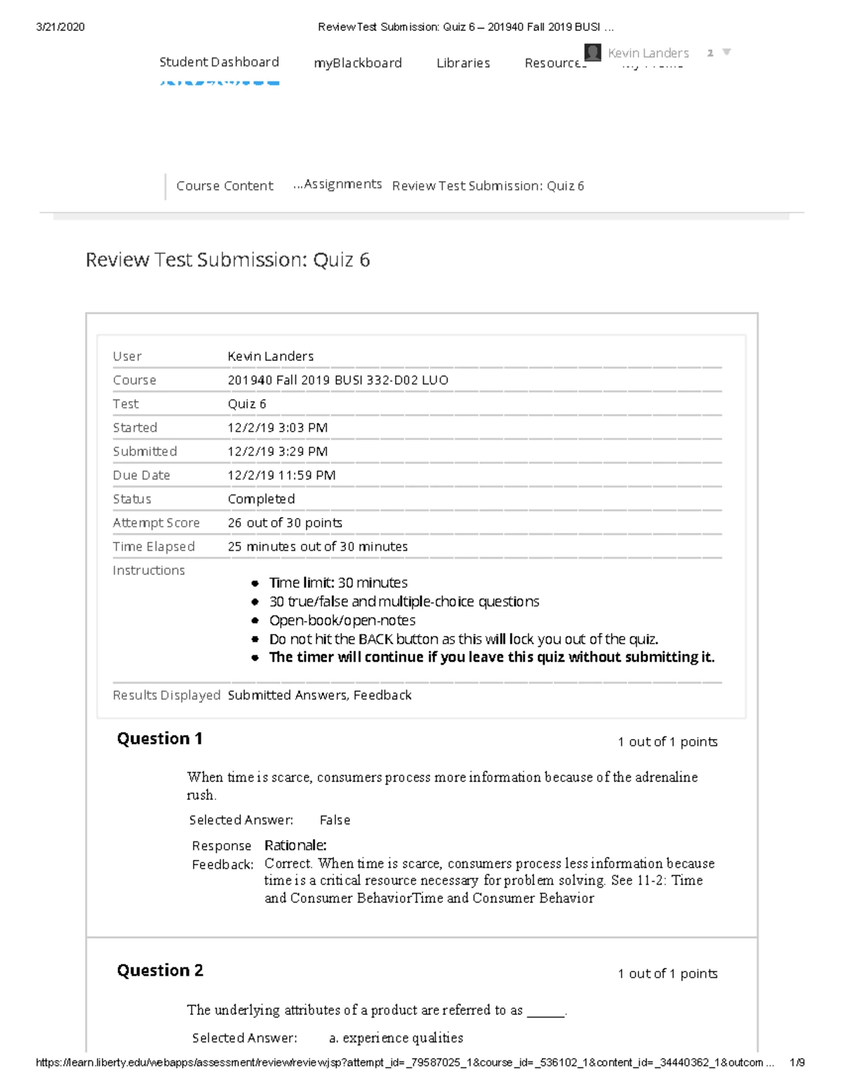 Review Test Submission Quiz 3 – 2019 40 Fall 2019 BUSI - Course Content ...