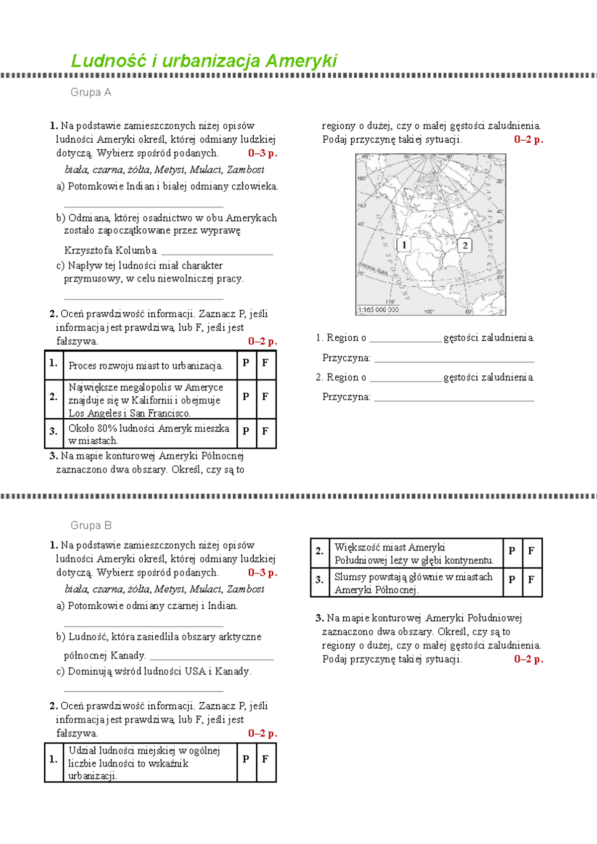 Ludność I Urbanizacja Sprawdzian Grupa A www.studocu.com