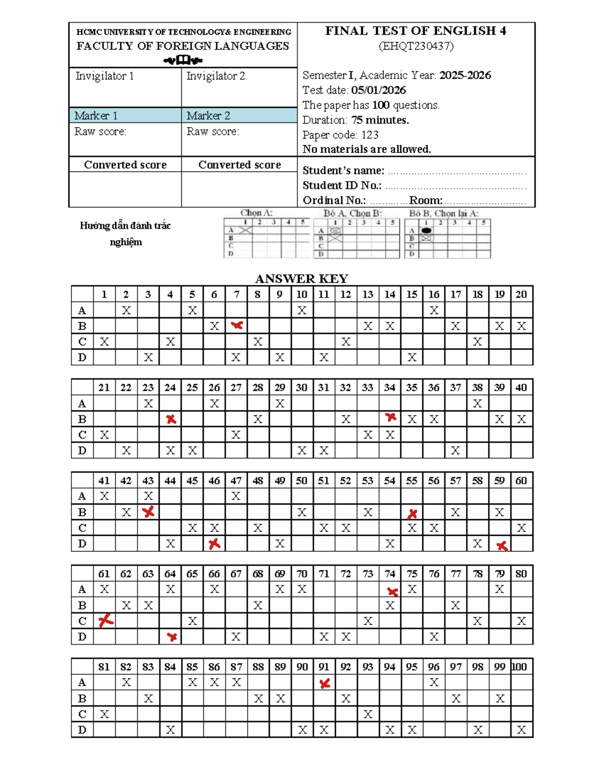 Final Test Key for English 4 (EHQT230437) - HCMC University - Studocu