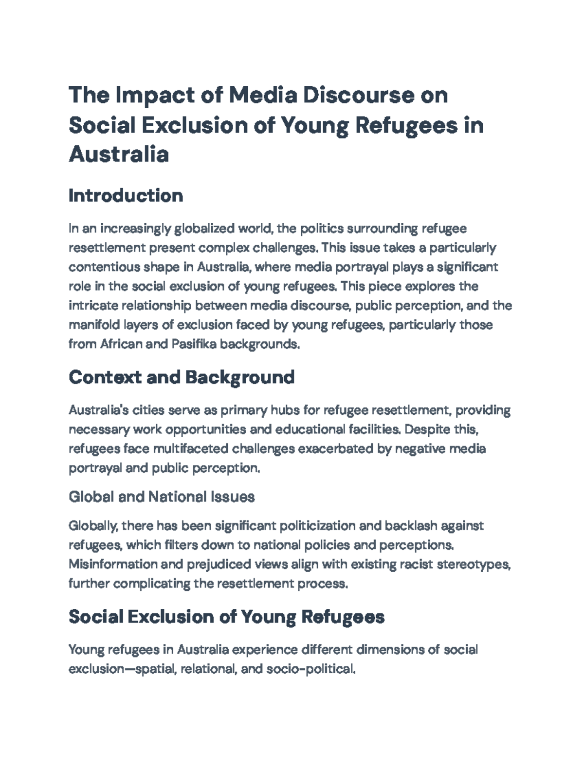 The Impact of Media Discourse on Social Exclusion of Young Refugees in ...
