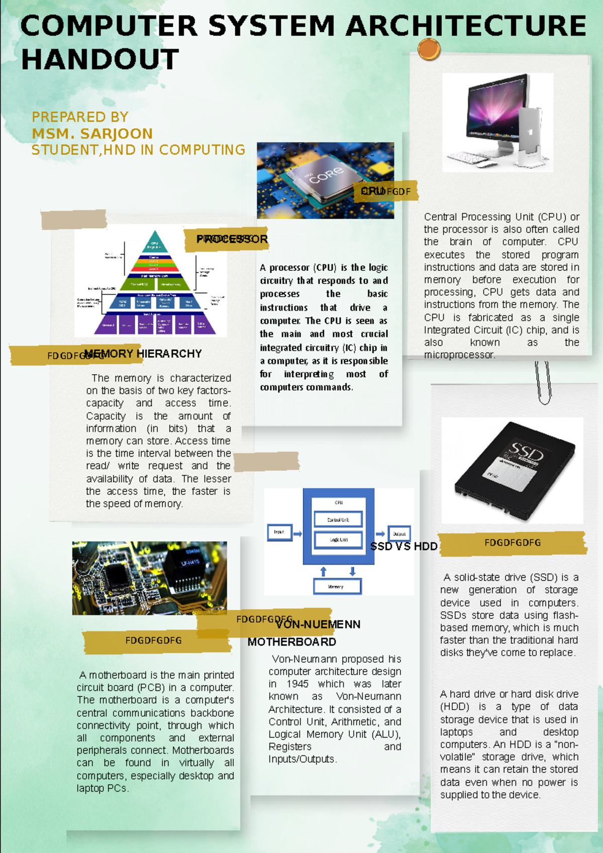 CS HND: Computer Architecture Handout Overview - Studocu