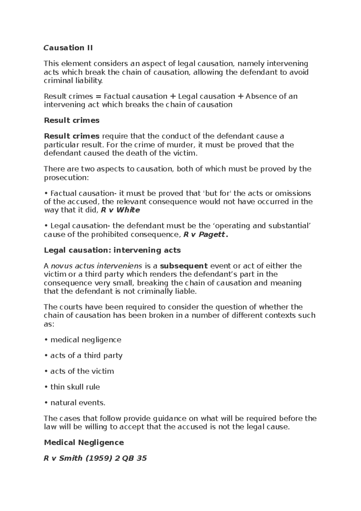 3. Causation II - Lecture Notes on Intervening Acts in Law - Studocu