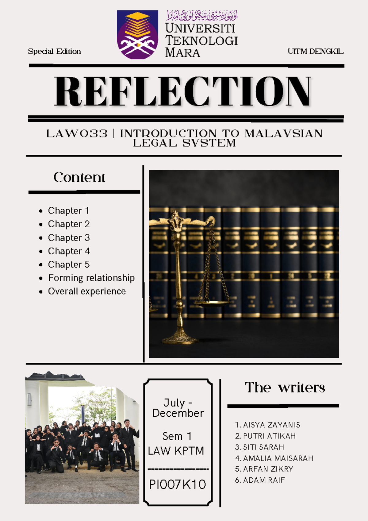LAW033 Reflection - LAW033 | INTRODUCTION TO MALAYSIAN LEGAL SYSTEM ...