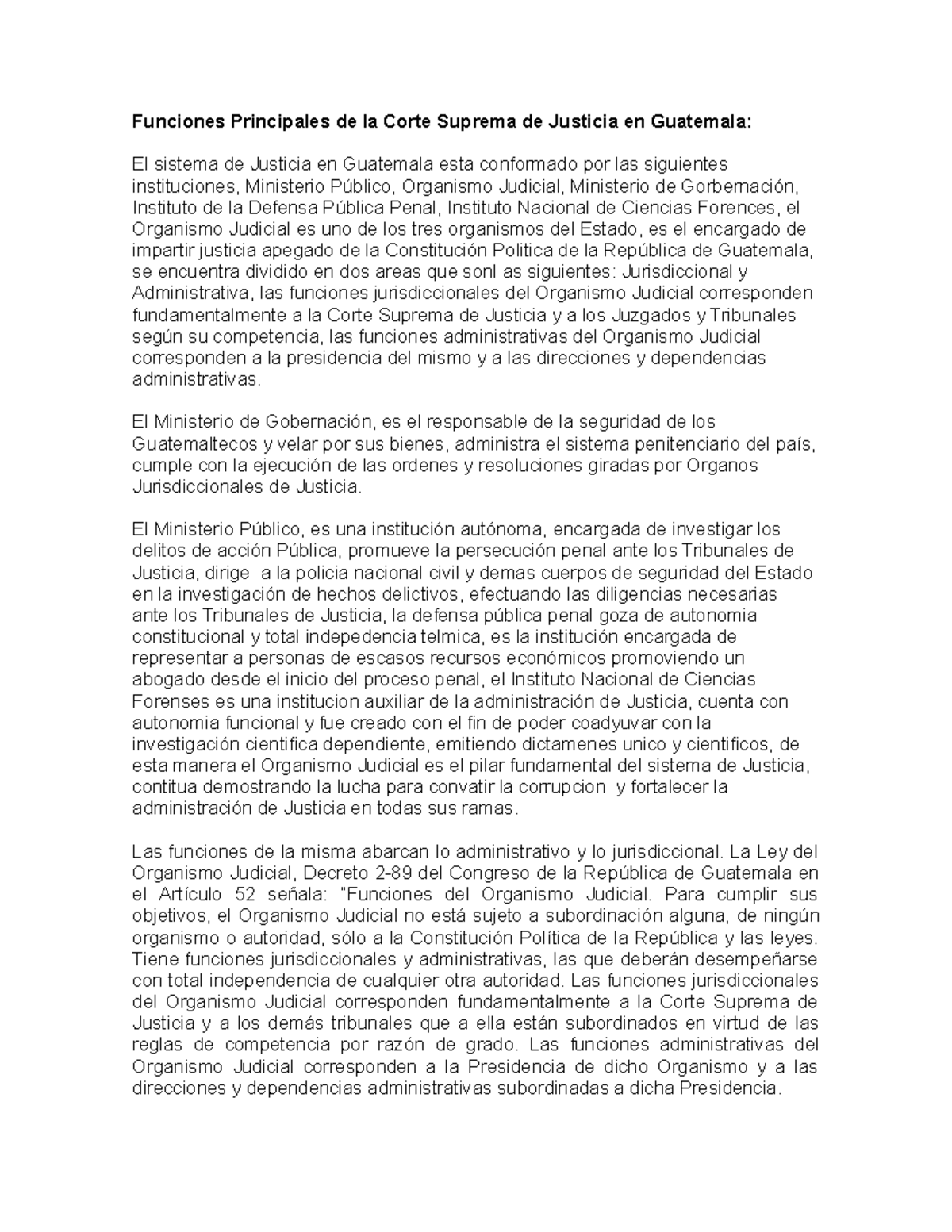 Funciones de la Corte Suprema de Justicia en Guatemala: Análisis y ...