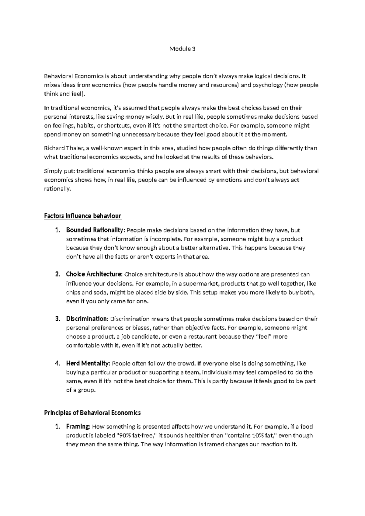 Module 3 EMCSR - Behavioral Economics Notes and Insights - Studocu