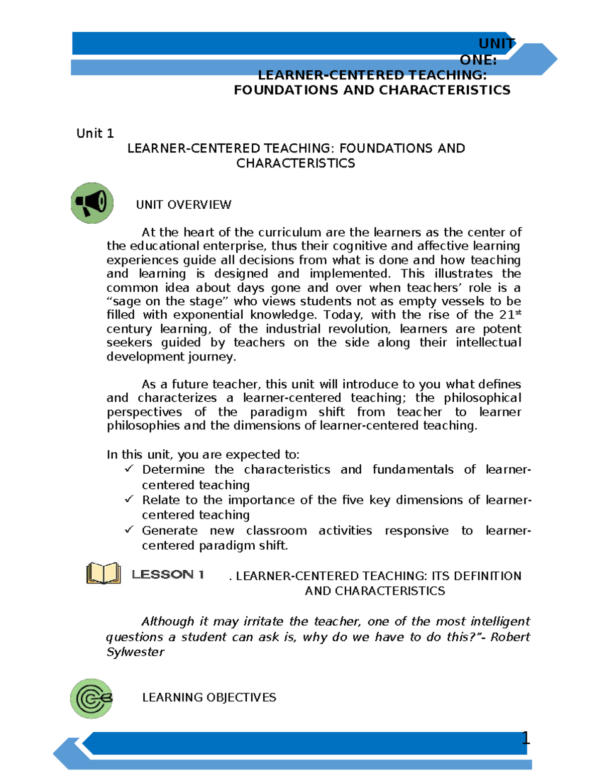 UNIT 1: TEACHING FOUNDATIONS & CHARACTERISTICS - FINAL NOTES - Document Preview