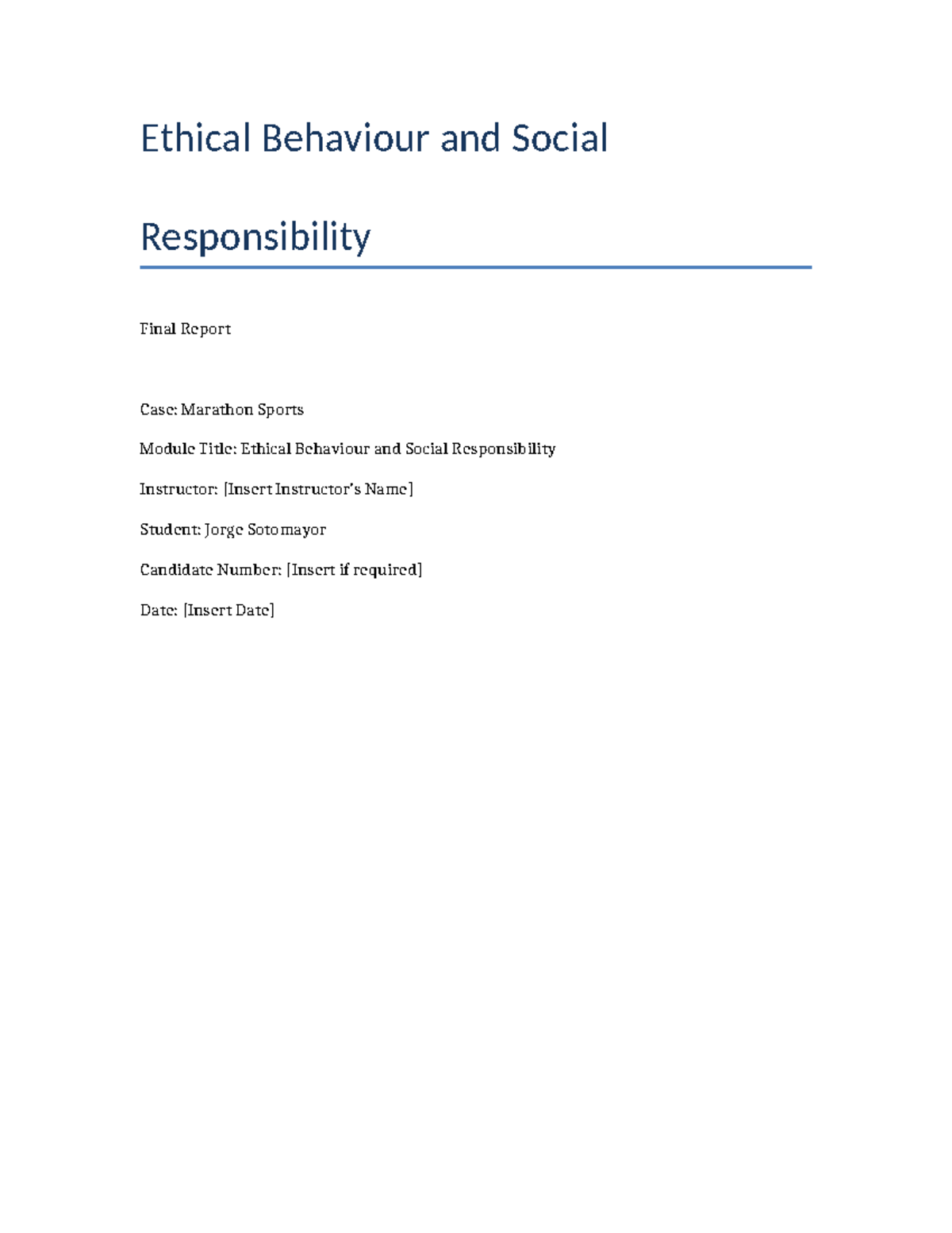 Marathon Sports Ethical Behaviour & Social Responsibility Final Report ...