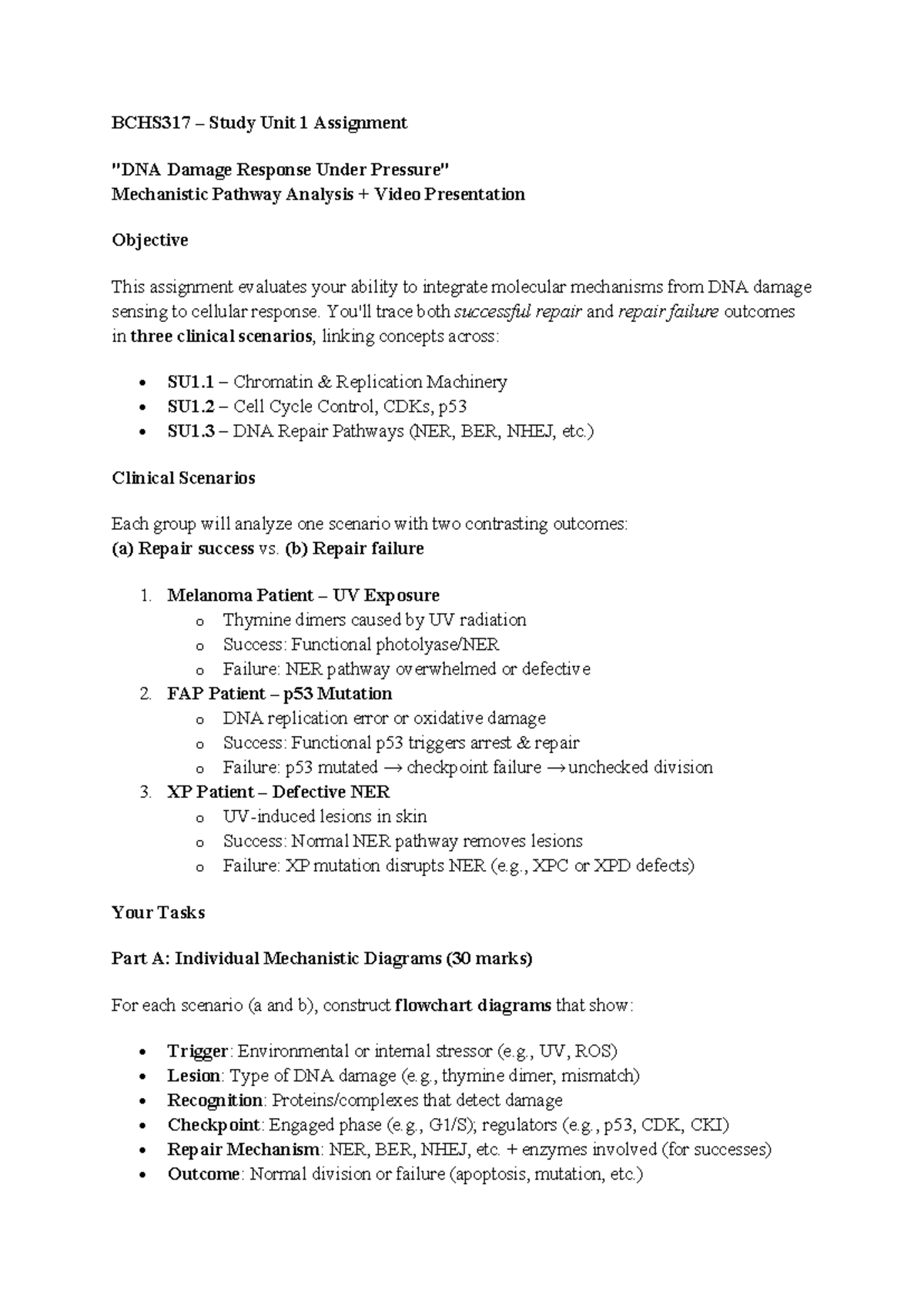 BCHS317 Study Unit 1 Assignment: Damage Response Mechanisms Analysis ...