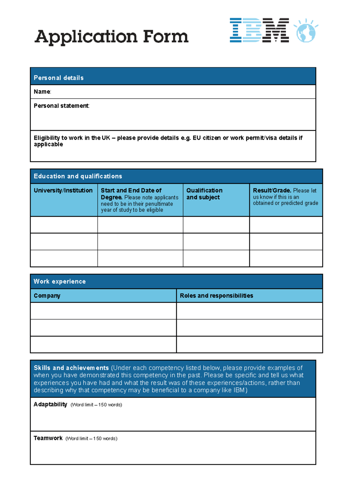 IBM Application Form Example - Personal Details and Guidelines - Studocu