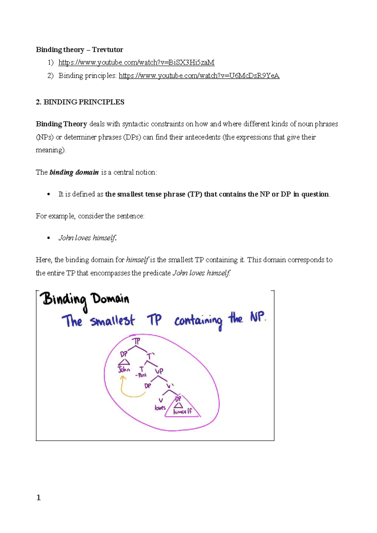 Binding Theory: Principles and Domains Explained - Trevtutor - Studocu