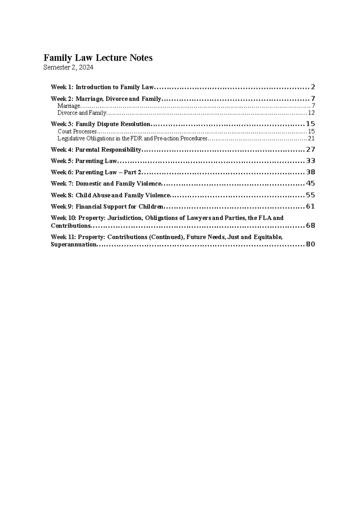 Family Law Lecture Notes - Family Law Lecture Notes Semester 2, Week 1 ...