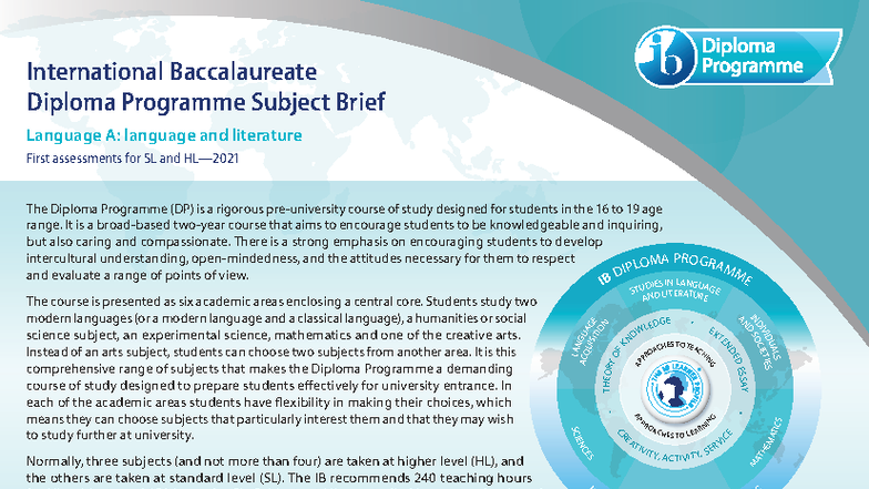 IB DP Language A: Language and Literature Subject Brief - Studocu