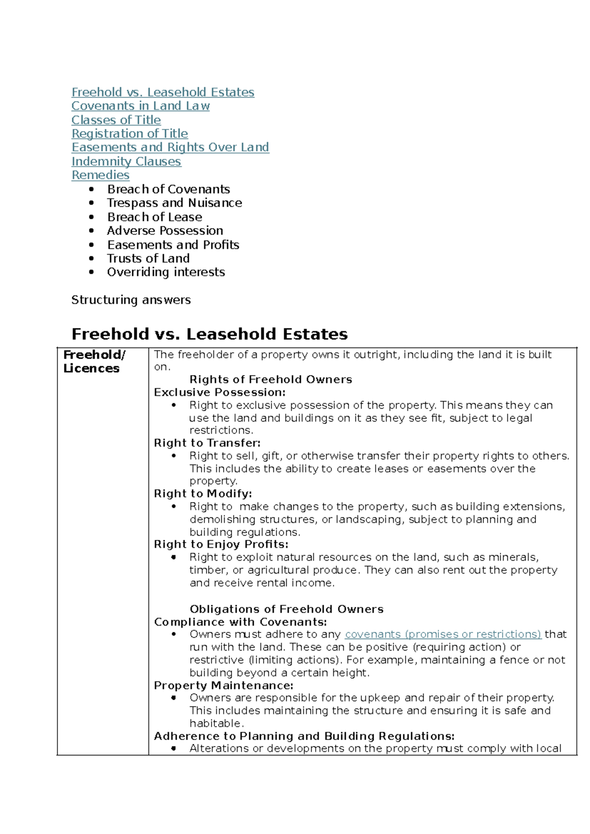 Land Law Revision Notes (Course Code: LAW123) - Studocu