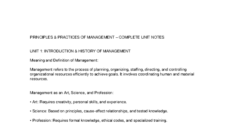 MGT 101: Complete Unit Notes on Principles & Practices of Management ...