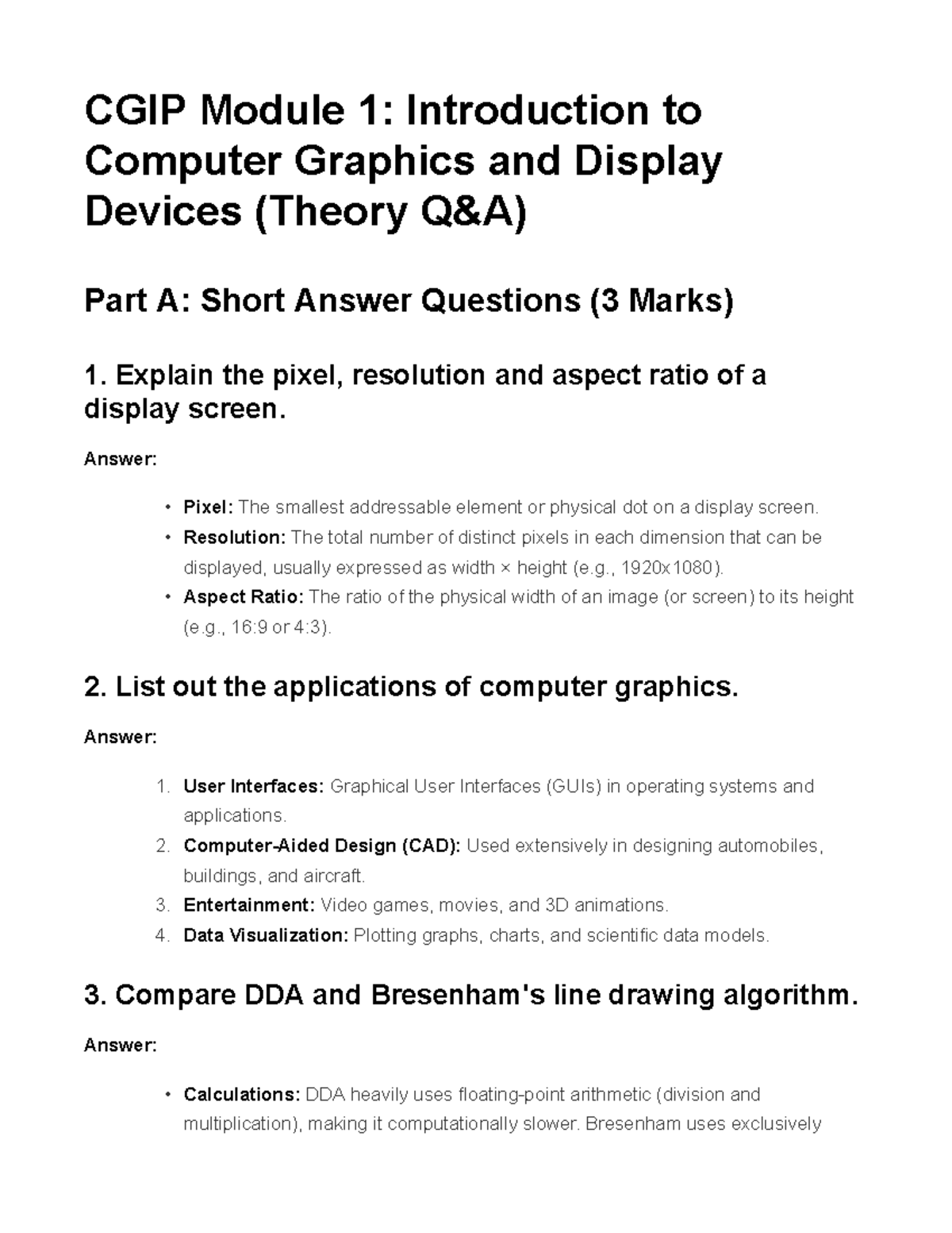 CGIP Module 1: Theory Answers on Computer Graphics Concepts - Studocu