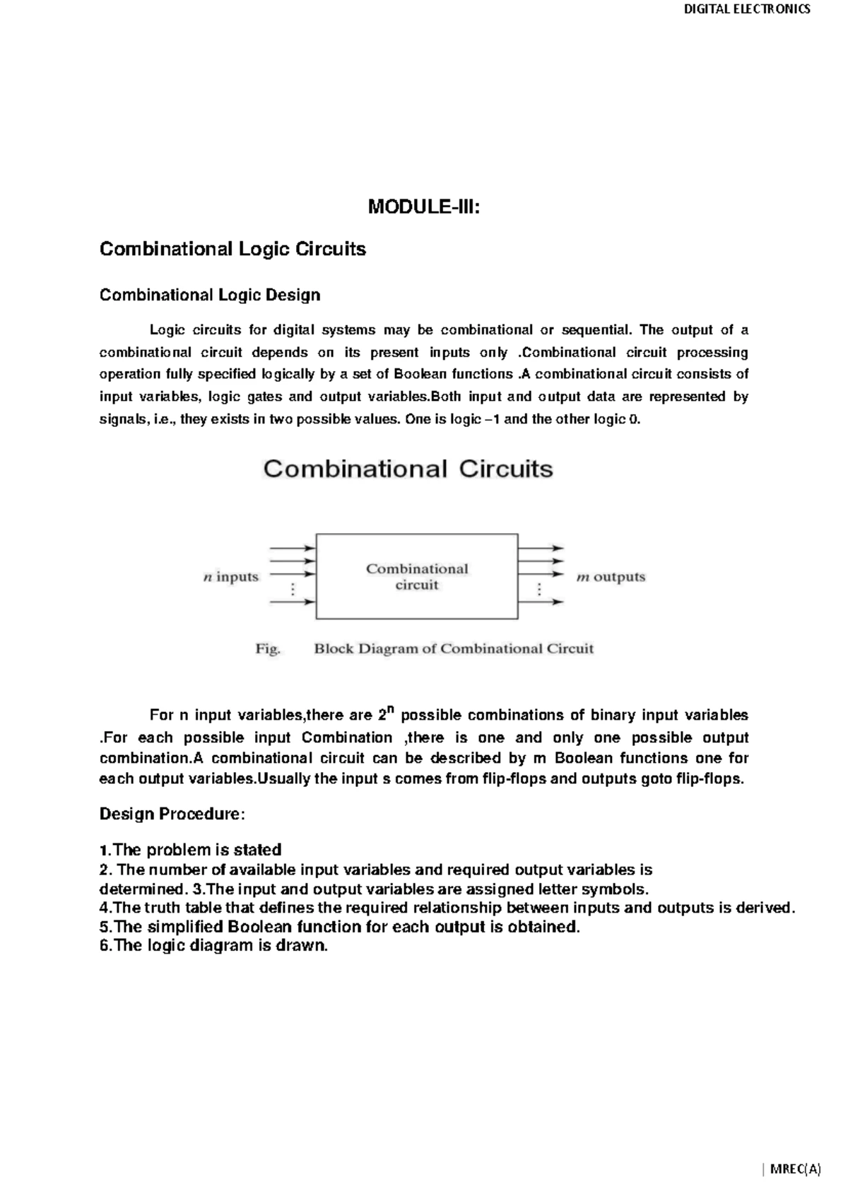 DIGITAL ELECTRONICS MREC(A) Sequential Logic Circuits Overview and ...