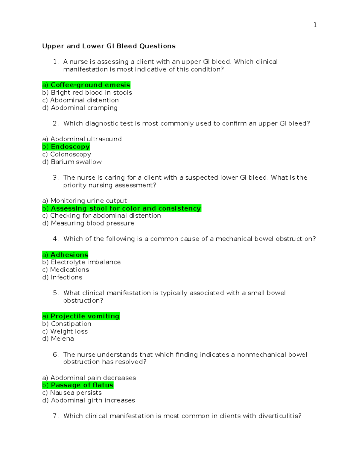 MDC 2 - Upper and Lower GI Bleed Exam Questions and Key Concepts - Studocu