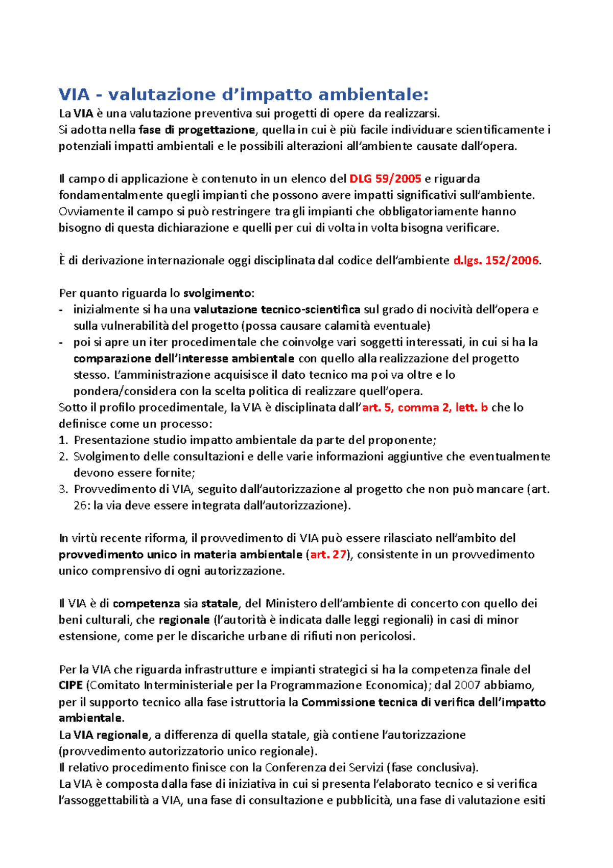 VIA e VAS: Guida Completa alla Valutazione Ambientale - Studocu