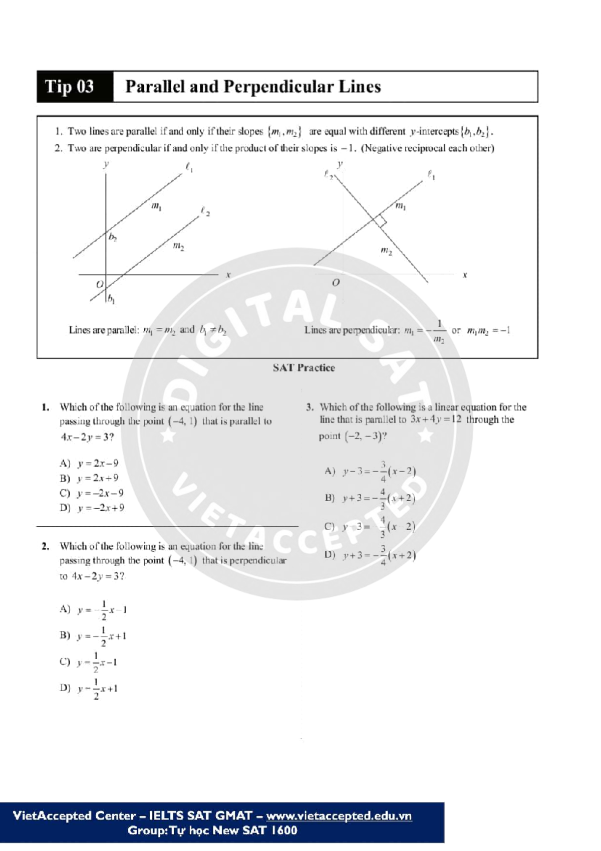 SAT Math Notes: Parallel, Perpendicular Lines & Area Concepts - Studocu