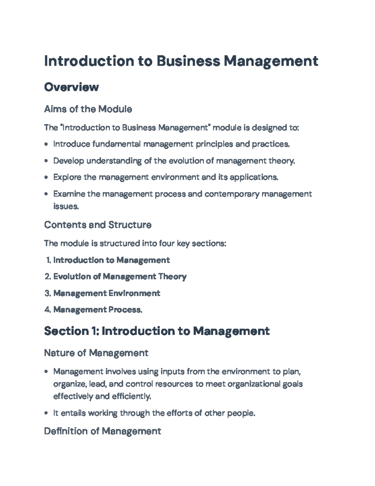 Introduction to Business Management (BUS101): Principles & Practices ...