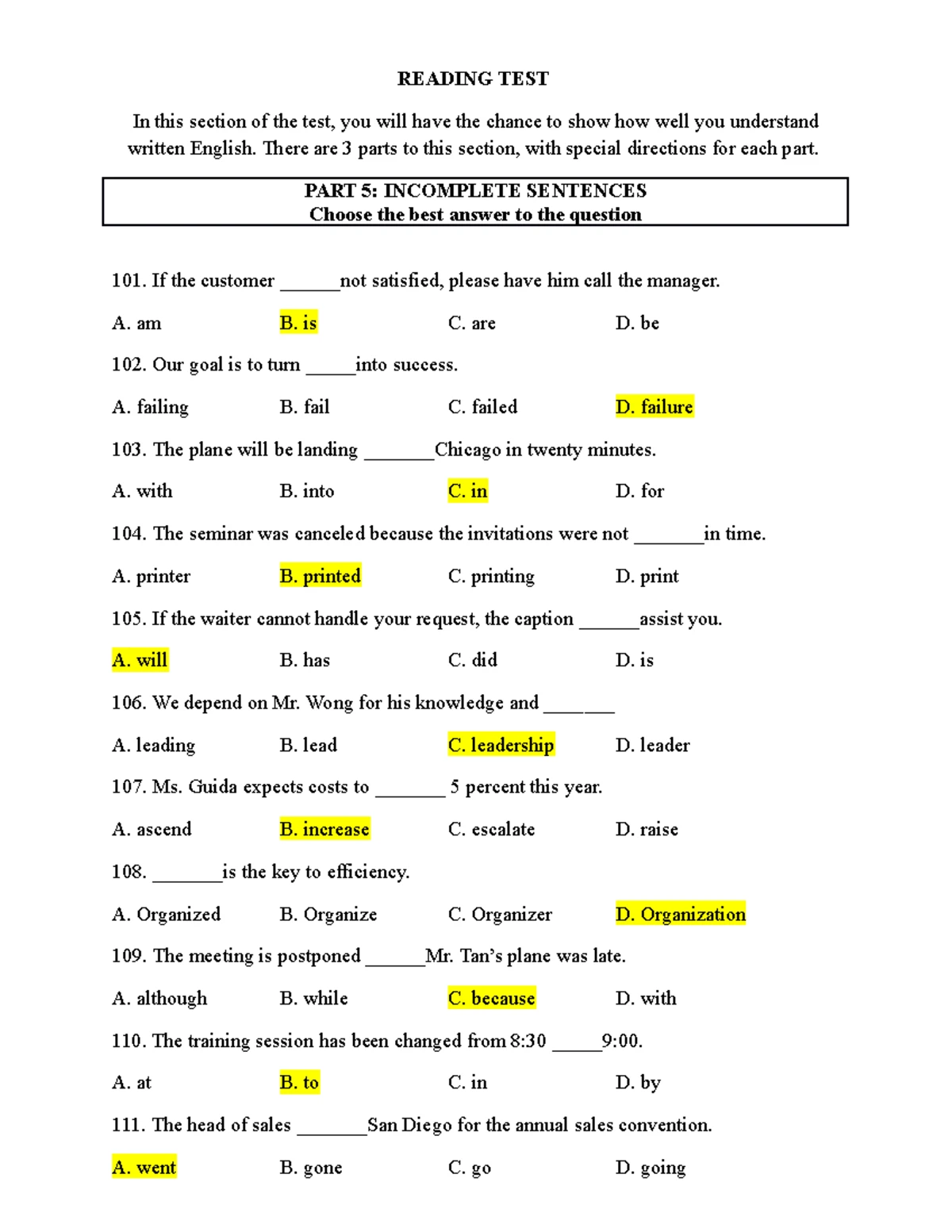 Reading - Reading Test - English - Studocu