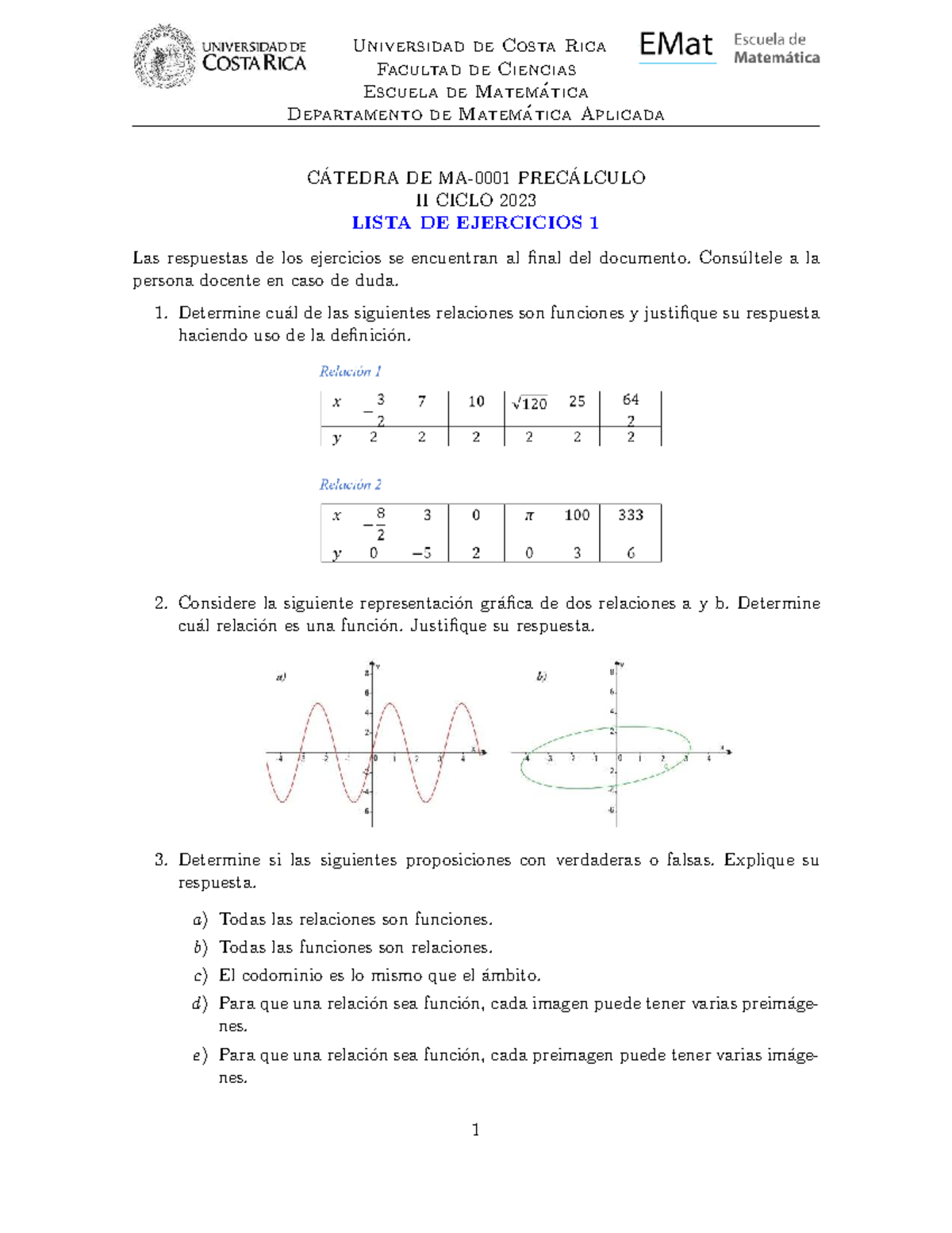 Lista de ejercicios 1 Introducci Ã³n a Funciones-2 - Universidad de ...